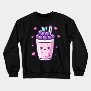 Kawaii Boba Tea Drink with Blueberries and Hearts | Cute Food Design Crewneck Sweatshirt